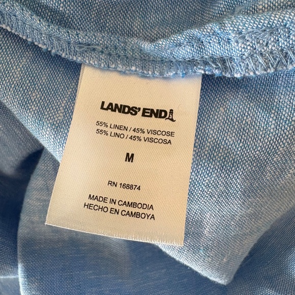 Lands' End Womens Linen Blend Tunic Top Blue‎ Coastal Lagenlook Sz Medium NWT - Picture 5 of 7